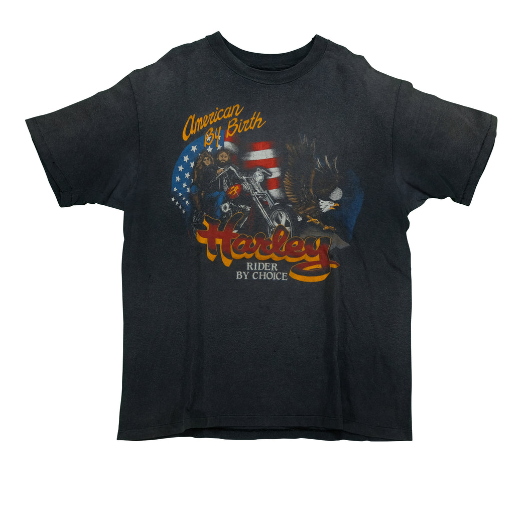 Vintage Harley Davidson #1 American By Birth Rider By Choice Eagle Flag T Shirt 80s 90s Black