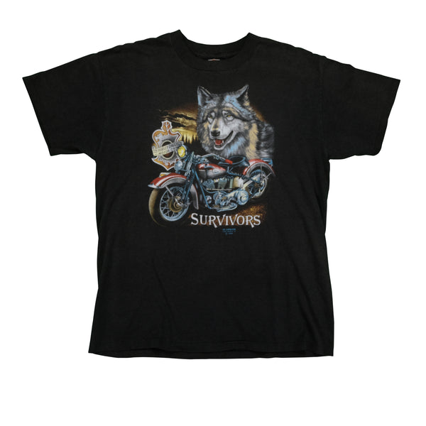 Vintage 3D EMBLEM Harley Davidson Survivors Wolf Eagle 1989 T Shirt 80s Black XL