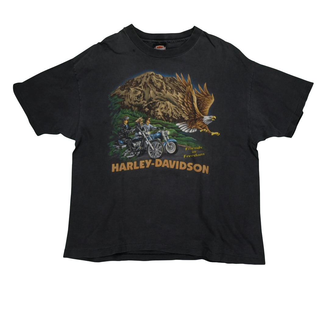 Vintage HARLEY DAVIDSON Friends in Freedom T Shirt 90s Black XL