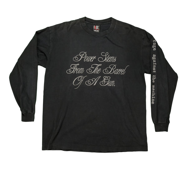 Vintage GIANT Rage Against The Machine Power Stems From The Barrel Of A Gun Long Sleeve T Shirt 90s Black XL