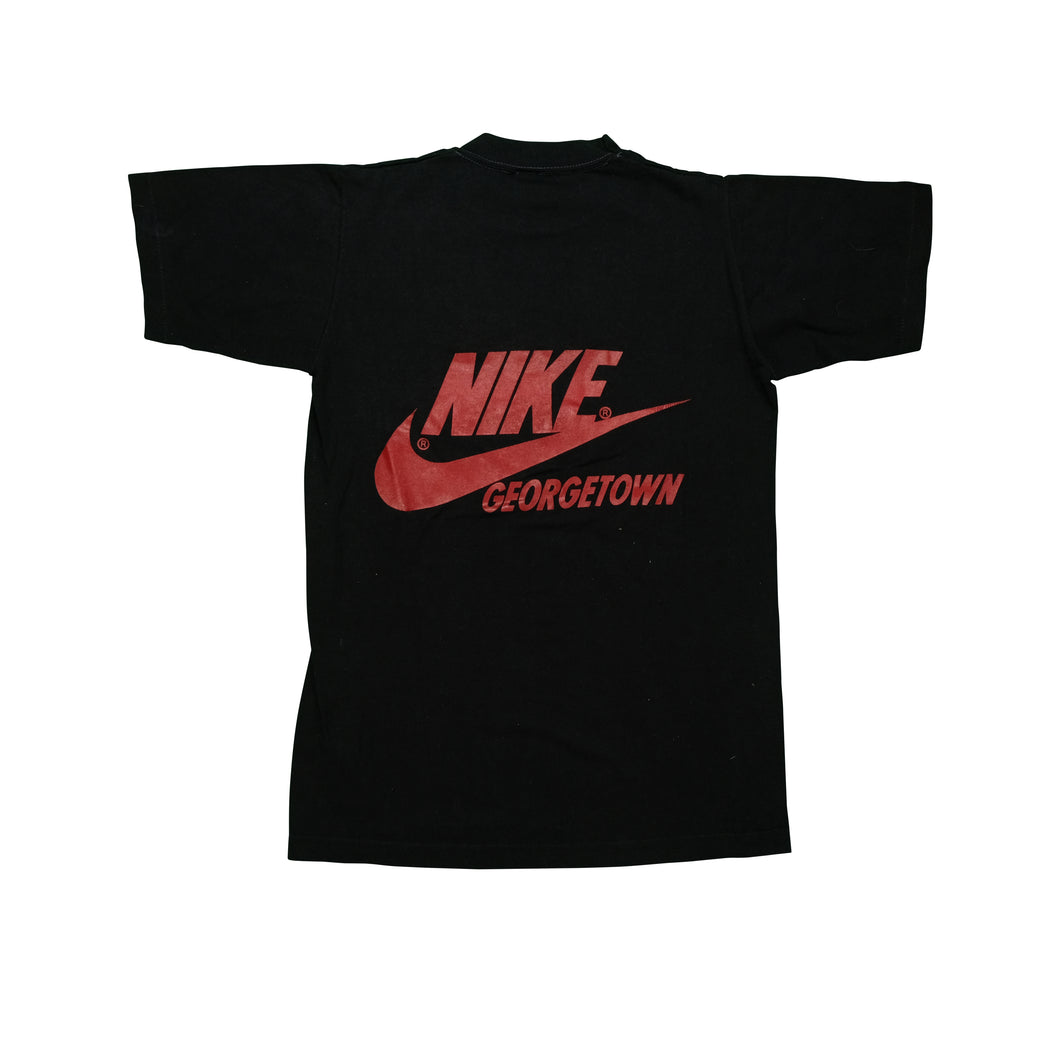 Vintage NIKE Georgetown Washington D.C. Spell Out Swoosh T Shirt 80s Black
