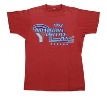 Load image into Gallery viewer, Vintage YMCA Philadelphia Distance Run Nike Spell Out Swoosh 1983 T Shirt 80s Red

