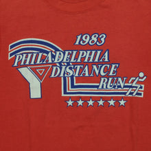 Load image into Gallery viewer, Vintage YMCA Philadelphia Distance Run Nike Spell Out Swoosh 1983 T Shirt 80s Red
