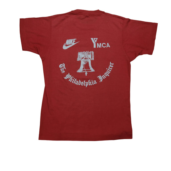 Vintage YMCA Philadelphia Distance Run Nike Spell Out Swoosh 1983 T Shirt 80s Red