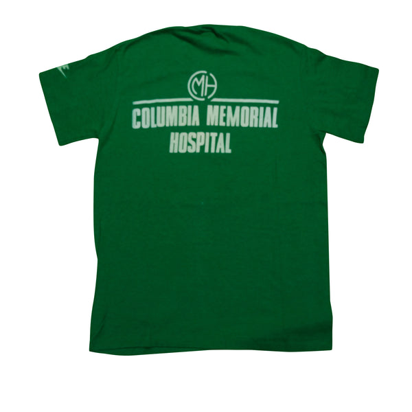 Vintage NIKE Great Columbia Crossing Memorial Hospital Spell Out Swoosh T Shirt 80s Green M