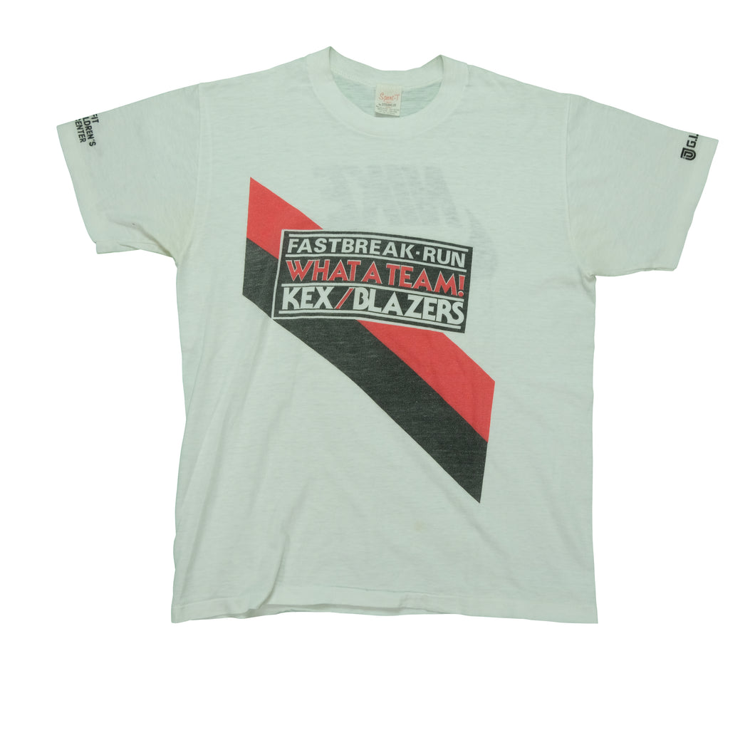 Vintage STEDMAN Nike Portland Trailblazers Fastbreak Run Spell Out Swoosh T Shirt 80s White M