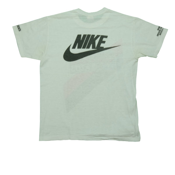 Vintage STEDMAN Nike Portland Trailblazers Fastbreak Run Spell Out Swoosh T Shirt 80s White M