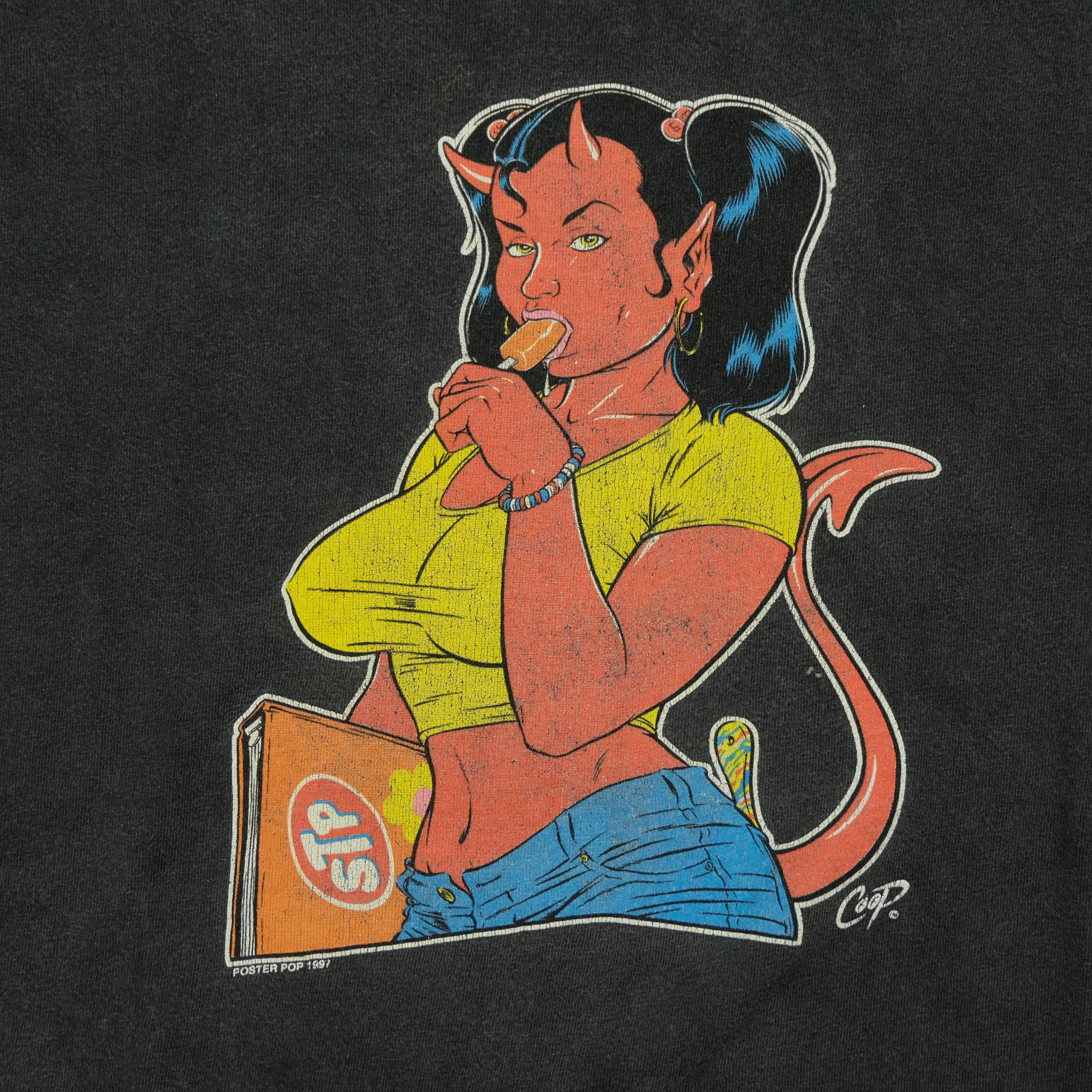 90s Coop Tシャツ デビル ガール エロT ローブローアート Vintage STP Devil School Girl 1997 T Shirt 90s Black XL – Reset