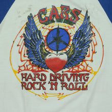Load image into Gallery viewer, Vintage SPORTSWEAR The Cars Hard Driving Rock N&#39; Roll Tour Raglan T Shirt 80s White Blue L
