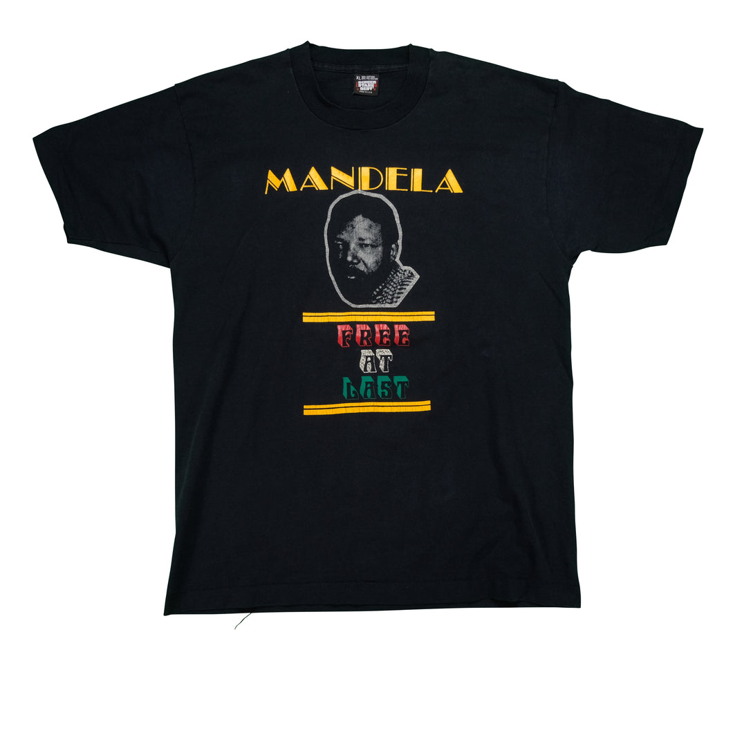 Vintage SCREEN STARS Nelson Mandela Free At Last It's A Black Thang T Shirt 90s Black XL