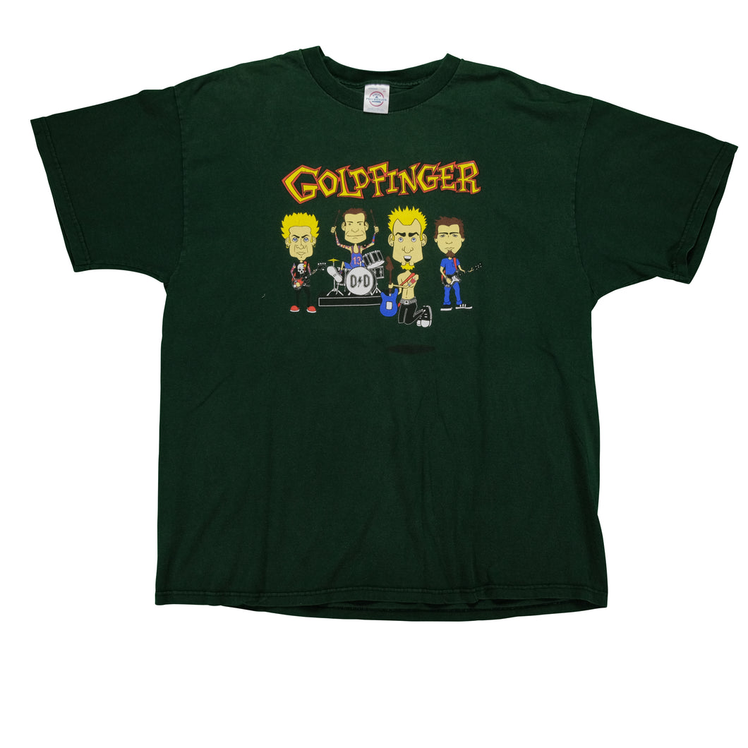 Vintage Goldfinger Rock Band Cartoon Caricature Tour T Shirt 90s 2000s Green XL