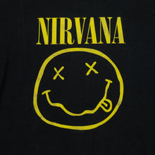 Load image into Gallery viewer, Vintage ANVIL Nirvana Smiley Face T Shirt Kurt Cobain 2000s Black XL
