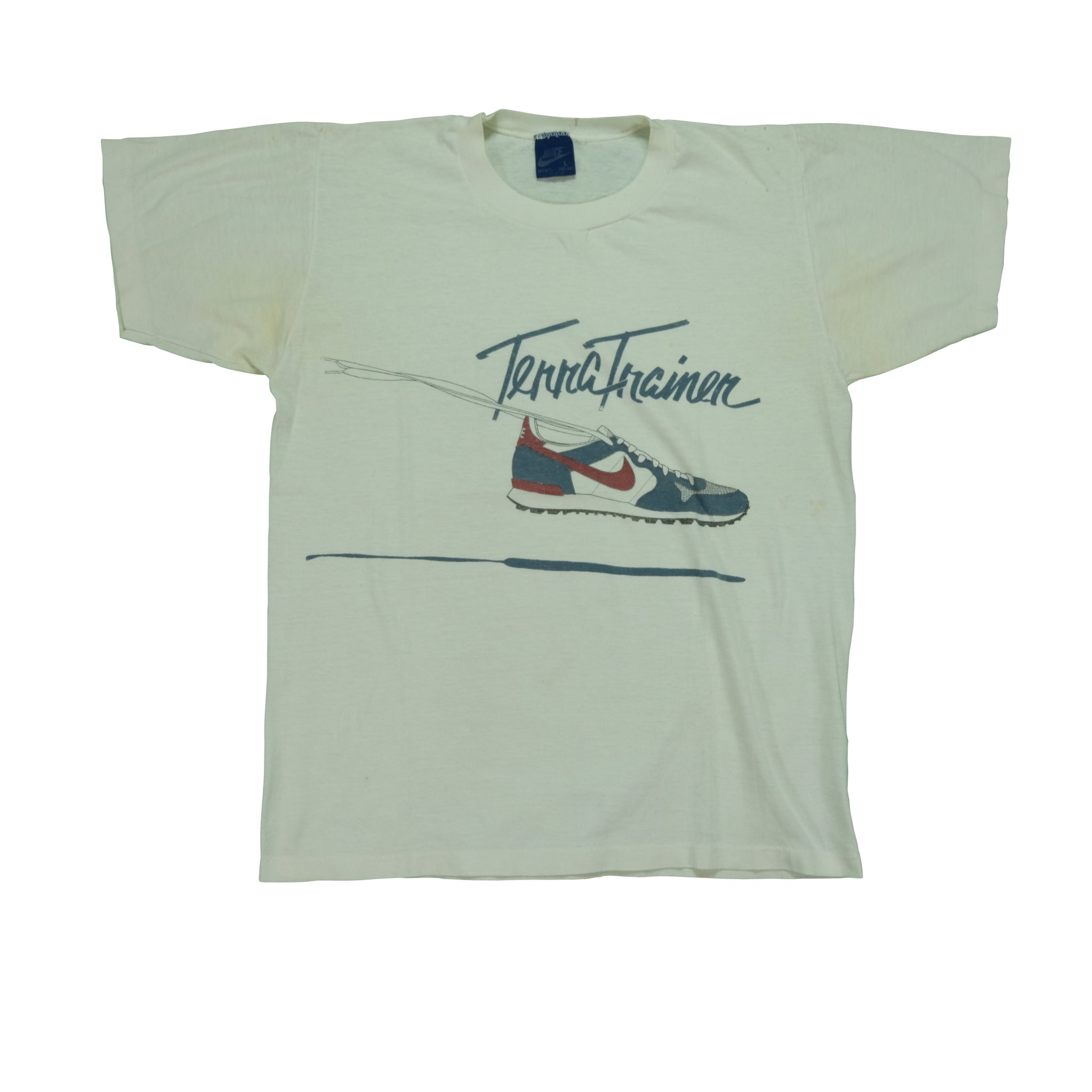 Vintage NIKE Terra Trainer Shoe Promo Swoosh T Shirt 80s White L 