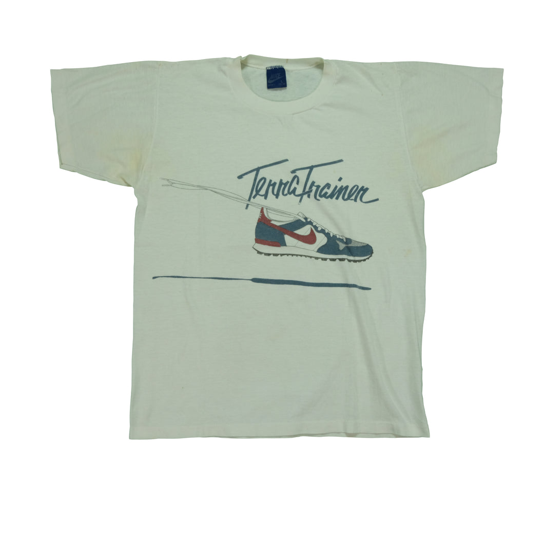 Vintage NIKE Terra Trainer Shoe Promo Swoosh T Shirt 80s White L