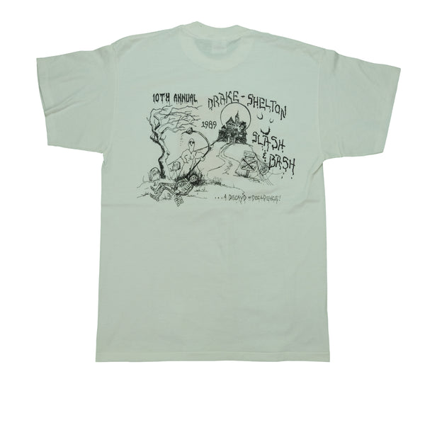 Vintage NIKE Halloween Slash & Bash 1989 Spell Out Swoosh T Shirt 80s White XL