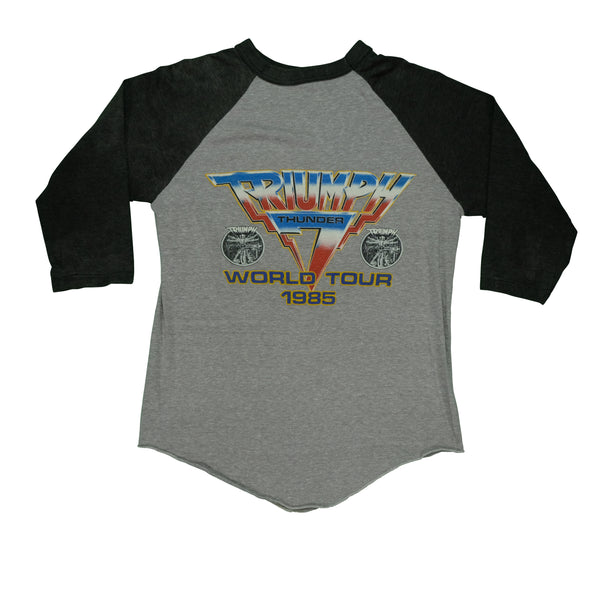 Vintage Triumph Thunder 1985 World Tour Raglan T Shirt 80s Gray Black