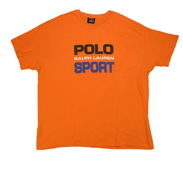Vintage POLO SPORT Ralph Lauren Spell Out T Shirt 90s Orange 2XL