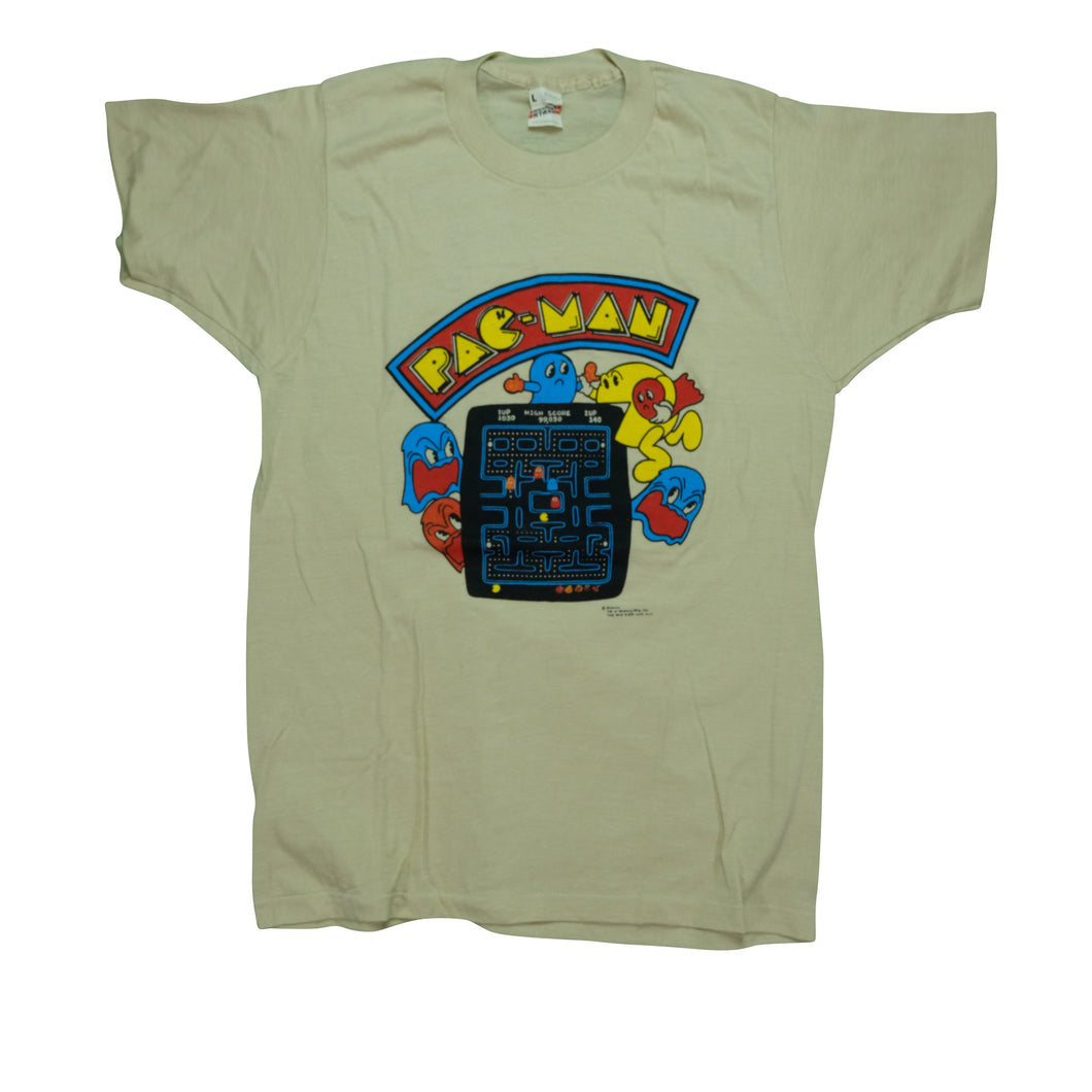 Vintage SCREEN STARS Pac-Man Arcade Video Game Promo T Shirt 80s Beige L
