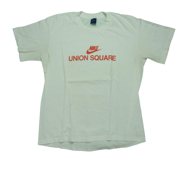 Vintage NIKE Union Square Spell Out Swoosh T Shirt 80s White XL