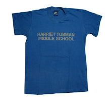 Load image into Gallery viewer, Vintage NIKE Harriet Tubman Middle School Spell Out Swoosh T Shirt 80s Blue M
