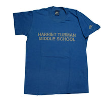 Load image into Gallery viewer, Vintage NIKE Harriet Tubman Middle School Spell Out Swoosh T Shirt 80s Blue M
