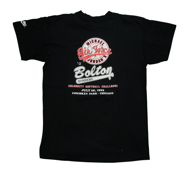 Vintage Michael Jordan vs Michael Bolton Celebrity Softball Challenge Spell Out Swoosh 1993 T Shirt 90s Black L