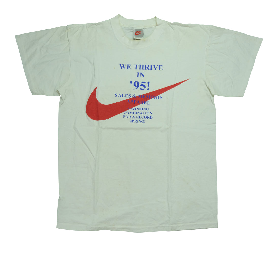Vintage NIKE Memphis 'We Thrive In '95!' 1995 Swoosh T Shirt 90s White L