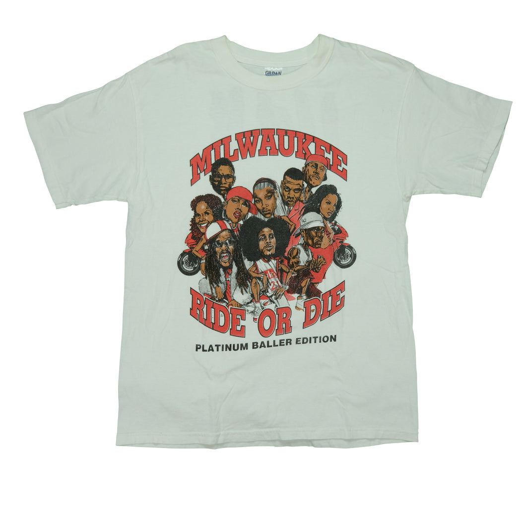 Vintage Milwaukee Ride or Die Rap Legends Caricature T Shirt 2000s White L
