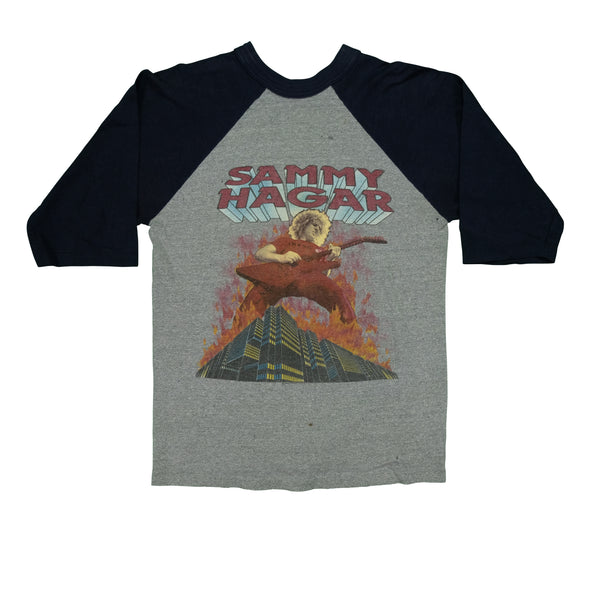 Vintage Sammy Hagar Burning Across the States With The Red Rocker Tour Raglan T Shirt 80s Gray Black