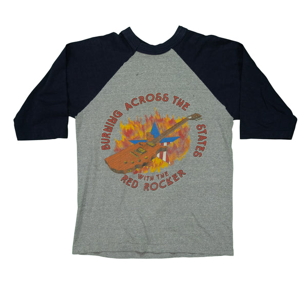 Vintage Sammy Hagar Burning Across the States With The Red Rocker Tour Raglan T Shirt 80s Gray Black
