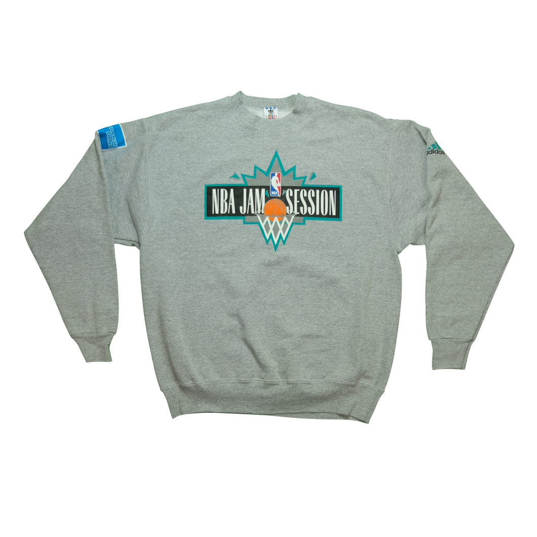 Vintage ADIDAS NBA Jam Session Spell Out Trefoil Sweatshirt 90s Gray XL