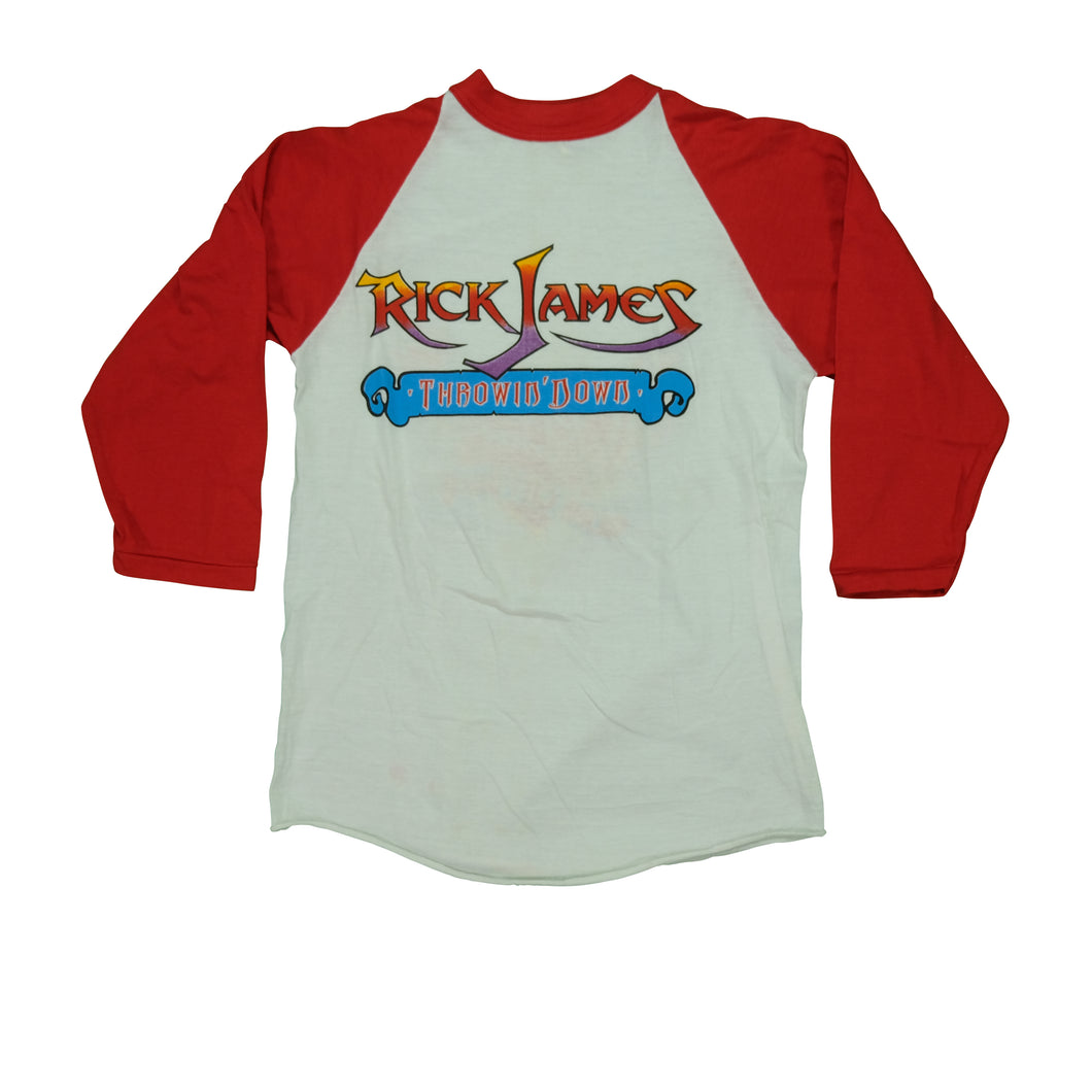 Vintage Rick James Stone City Band Throwin' Down 1982 Tour Raglan T Shirt 80s White Red M