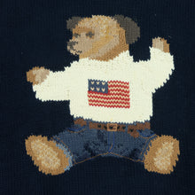 Load image into Gallery viewer, Vintage POLO RALPH LAUREN USA Flag Sitting Bear Hand Knit Sweater 90s Navy Blue XL
