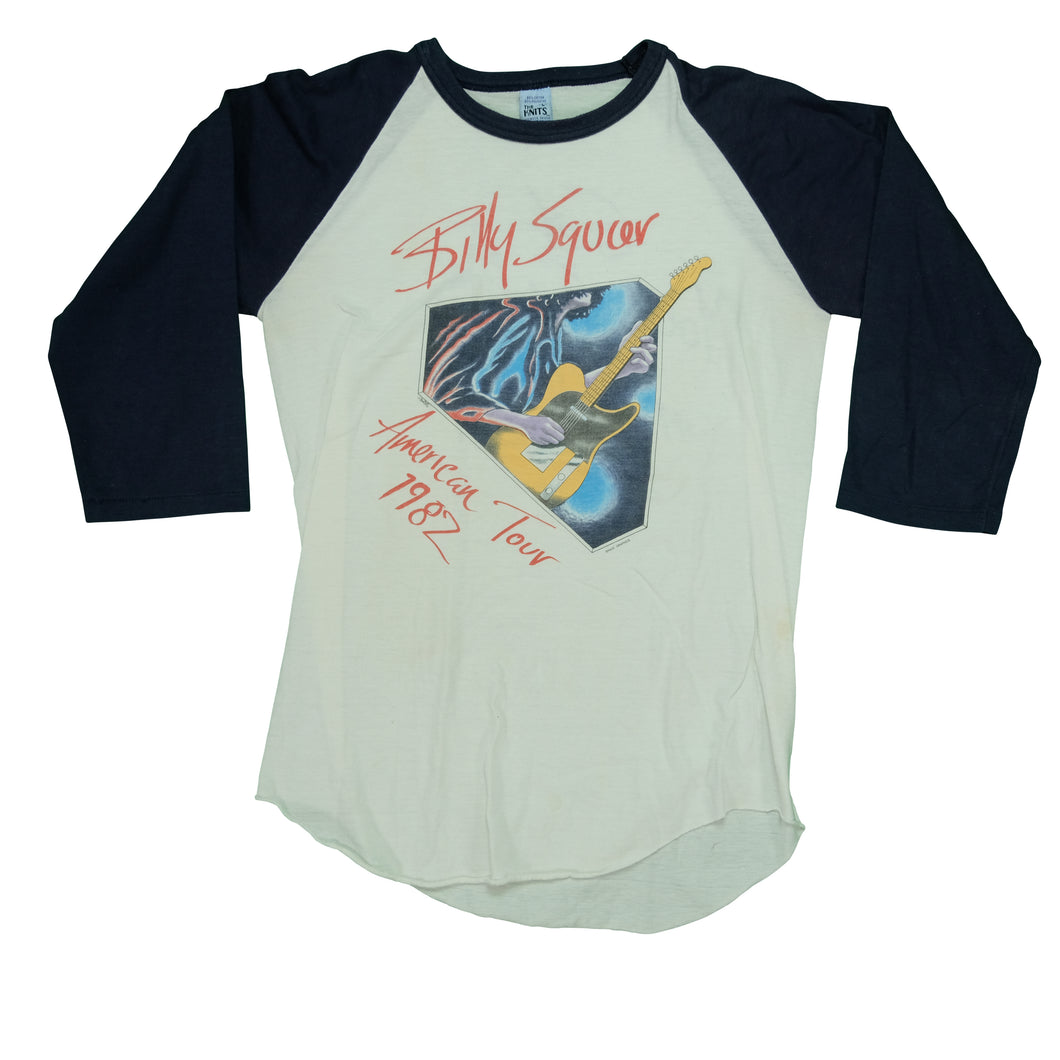 Vintage Billy Squier Get Your Emotions In Motion American 1982 Tour Raglan T Shirt 80s White Navy Blue L