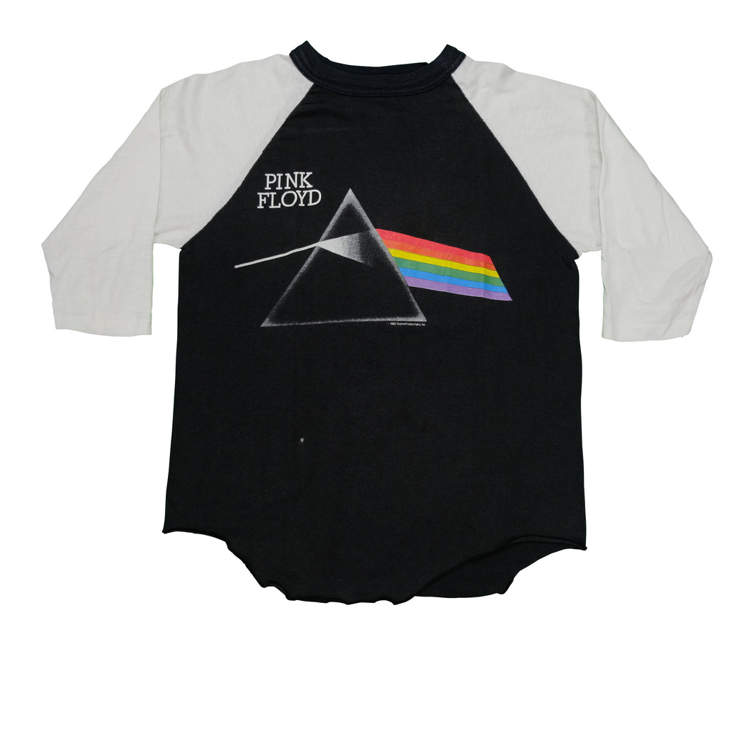 Vintage HANDTEX Pink Floyd Dark Side of The Moon 1987 Tour Raglan T Shirt 80s Black White L