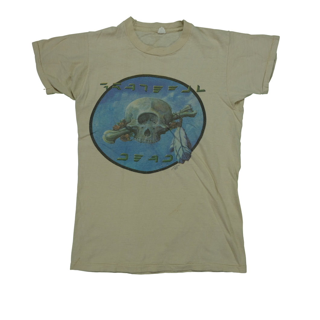 Vintage Grateful Dead Kelly Mouse Studios 1977 Skull Art T Shirt 70s Beige