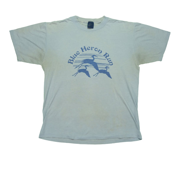 Vintage NIKE Blue Heron Run Spell Out Swoosh T Shirt 80s Blue L