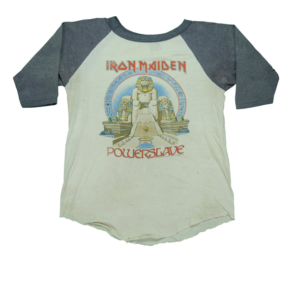 Vintage Iron Maiden Powerslave World Slavery 1985 Tour Raglan T Shirt 80s White