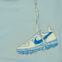 Load image into Gallery viewer, Vintage NIKE Softball Cleat Shoe Over The Shoulder Spell Out Swoosh T Shirt 80s Blue L
