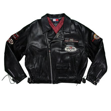 Load image into Gallery viewer, Vintage TOMMY HILFIGER Motorcycles Racing Spell Out Patches Leather Jacket 90s Biker Black M
