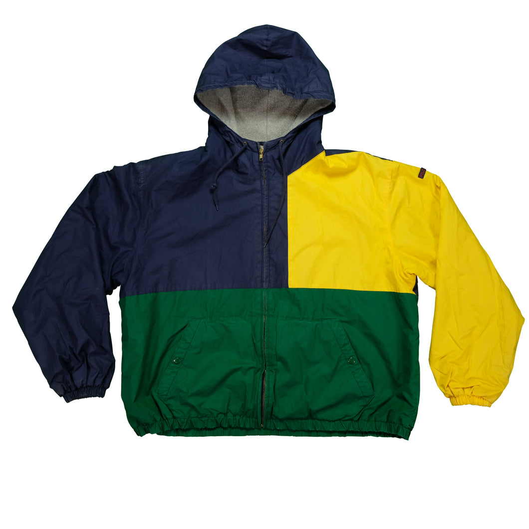 Vintage POLO RALPH LAUREN Spell Out Patch Color Block Full Zip Jacket 90s Green Yellow Navy L