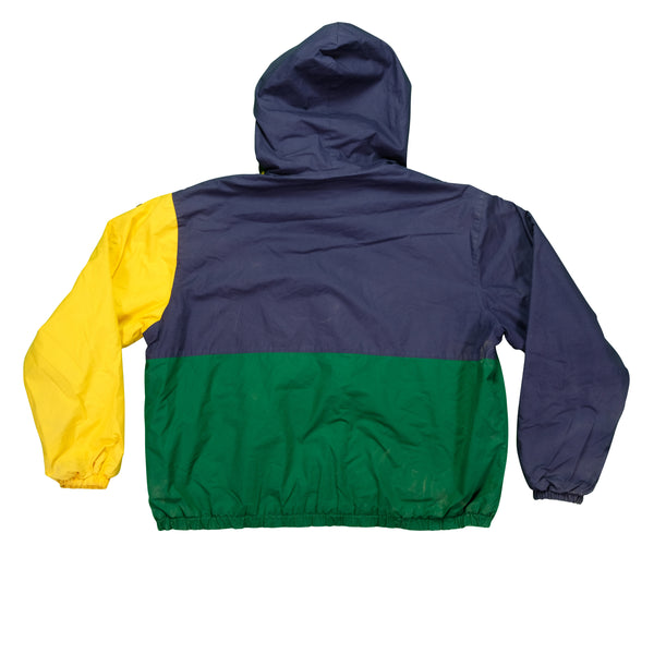 Vintage POLO RALPH LAUREN Spell Out Patch Color Block Full Zip Jacket 90s Green Yellow Navy L