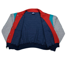 Load image into Gallery viewer, Vintage NIKE Spell Out Swoosh Color Block Striped Full Zip Bomber Jacket 80s Navy Blue L
