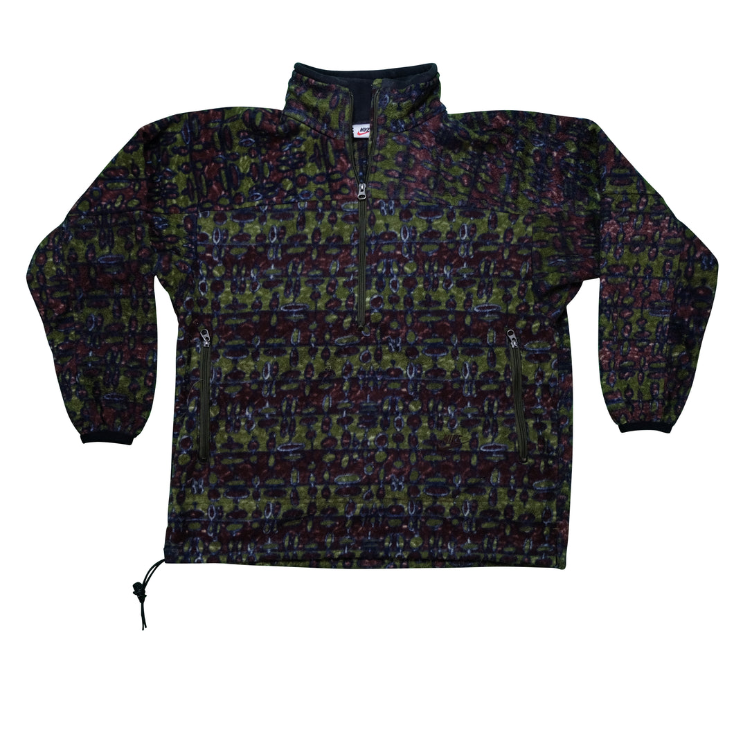Vintage NIKE Spell Out Swoosh Abstract Geometric Half Zip Pullover Fleece Sweatshirt 90s 2000s Multicolor Women's M