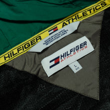 Load image into Gallery viewer, Vintage TOMMY HILFIGER Athletics Color Block Spell Out Full Zip Windbreaker Jacket 90s Black Green Silver L
