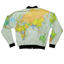 Load image into Gallery viewer, Vintage WEARIN THE WORLD World Map Geographic All Over Print Jacket and Snapback Hat 90s Kurt Cobain White XL
