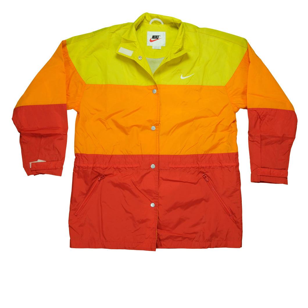 Vintage NIKE Swoosh Gradient Color Block Striped Windbreaker Jacket 90s Red Orange Yellow Women's M
