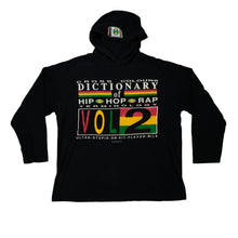Load image into Gallery viewer, Vintage CROSS COLOURS Dictionary of Hip Hop Rap Terminology Vol 2 Spell Out Hoodie Sweatshirt 90s Black OSFA
