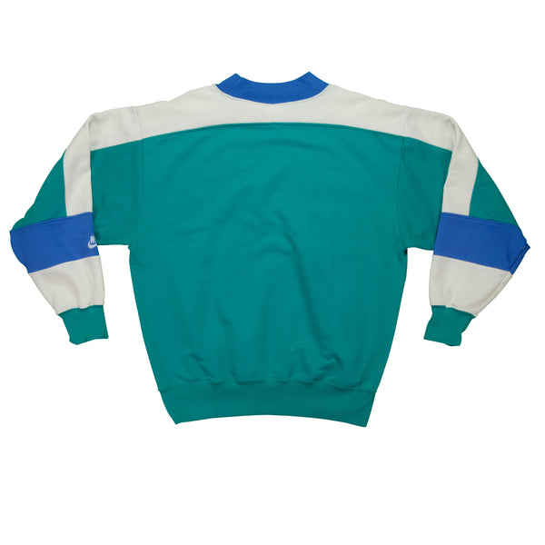 Vintage NIKE Spell Out Color Block Pocket Striped Sweatshirt 80s 90s Teal M