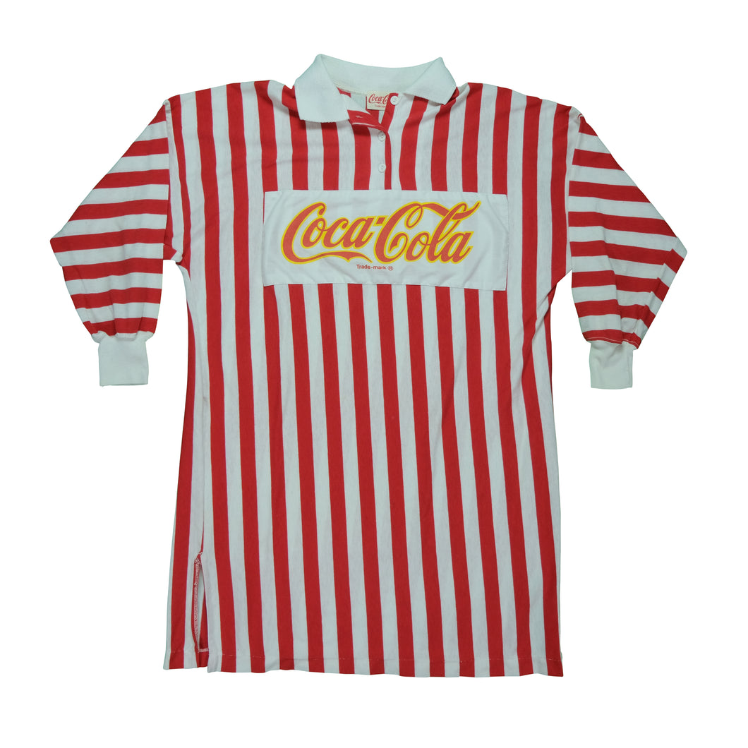 Vintage COCA-COLA Spell Out Striped Rugby Shirt OSFA